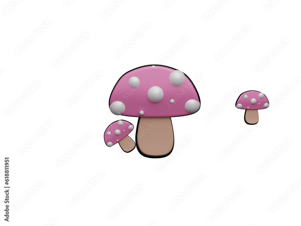 mushrooms on a white, background, icon, cartoon, images, 3D illustration