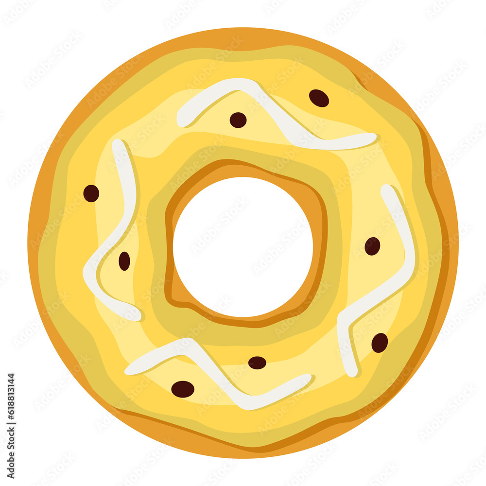 Donut. Top view sweet dessert into glaze for menu design, cafe decoration or delivery box. Candy food with sprinkles. Traditional breakfast Donut. Top view sweet dessert into glaze for menu design, cafe decoration or delivery box. Candy food with sprinkles. Traditional breakfast