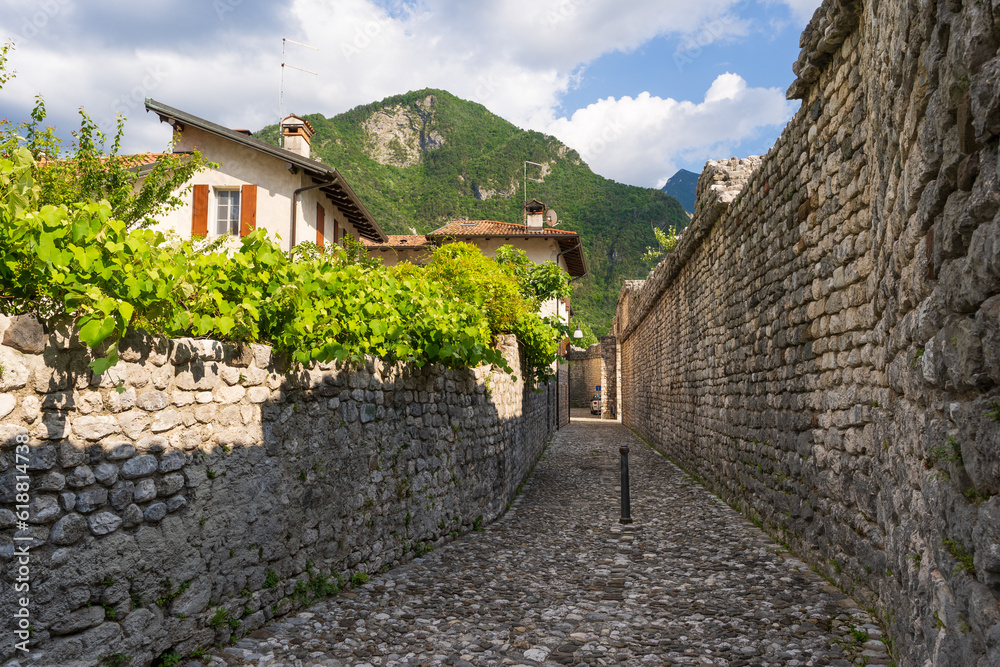 view of the old perimeter walls of Venzone. Venzone, Friuli_Italy.  June 12, 2023.