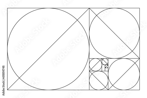 Golden ratio geometric concept set. Divine proportion collection. Geometric shapes with ideal section composition icons. Geometry harmony and balance illustration