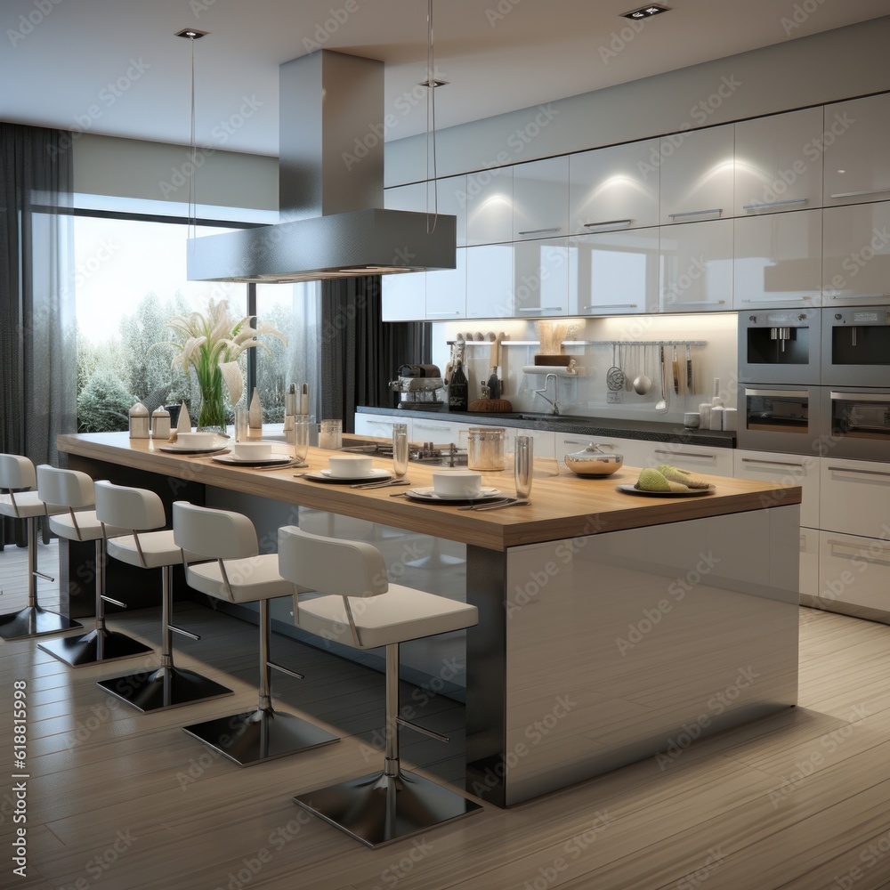 high luxury kitchen in a mediterranean villa with sea views