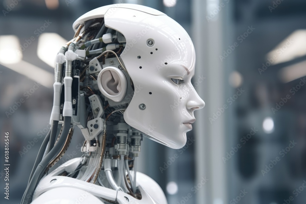 Fototapeta premium Menschlicher Roboter mechanische Technologie mit künstlicher Intelligenz