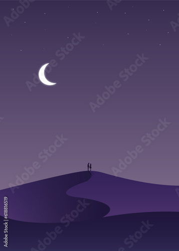 Vector Fall In Love In The Night With Moon And Desert