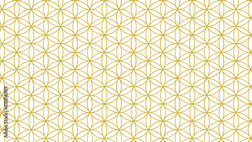 Seamless golden outline floral pattern, abstract geometric circular on white background. Vector illustration