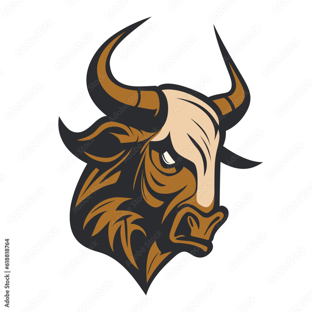Fototapeta premium Bull head logo design. Abstract drawing bull face. Cute bull face with horns.