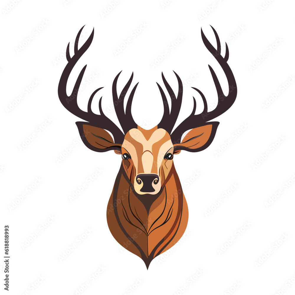 Deer head logo design. Abstract drawing deer with horns. Cute cartoon deer Deer head logo design. Abstract drawing deer with horns. Cute cartoon deer