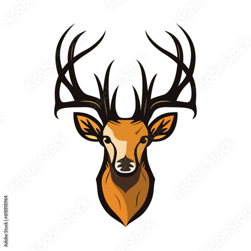 Deer head logo design. Abstract drawing deer with horns. Cute cartoon deer