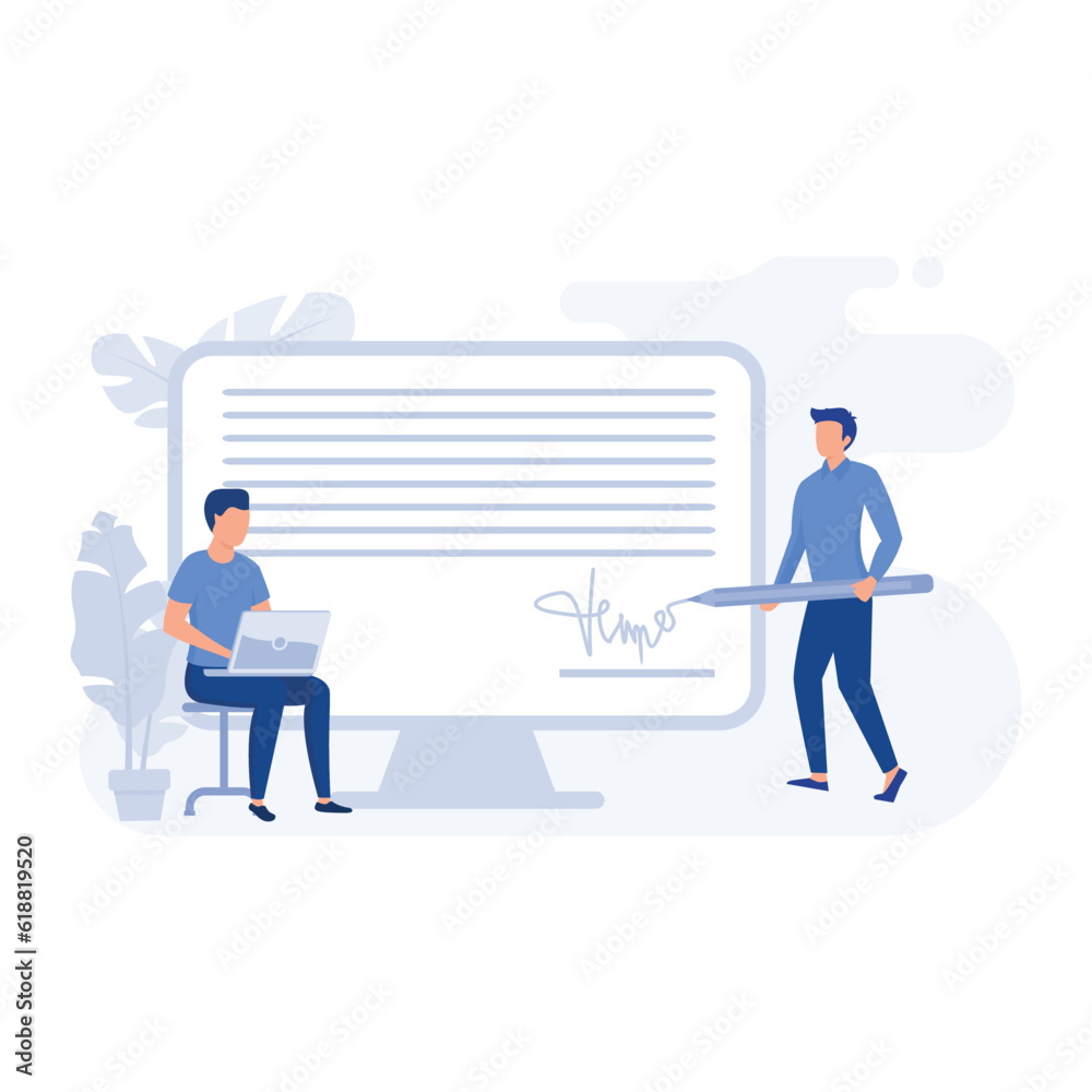 Digital user agreement signing digital document with electronic signature, flat vector modern illustration Digital user agreement signing digital document with electronic signature, flat vector modern illustration