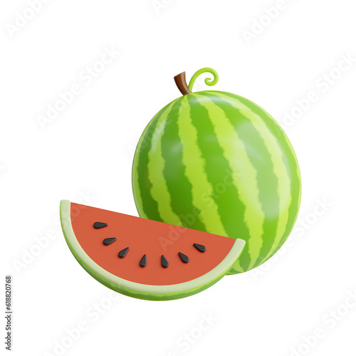 3d Watermelon. icon isolated on white background. 3d rendering illustration © Permadicreative