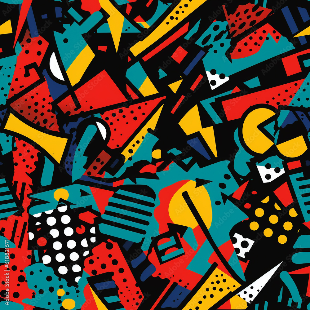 Fototapeta premium A Continuous Repeating Tile Pattern with a Bold Shapes and Colors Graffiti Design | Generative AI