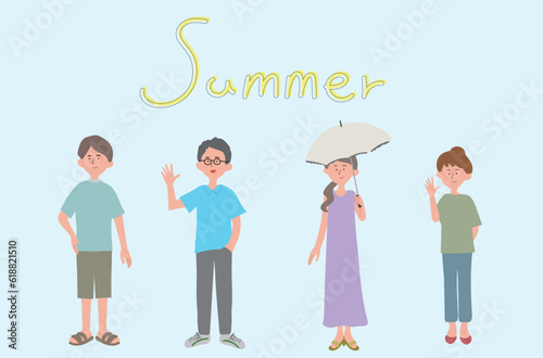 夏のファッションの人々　イラスト