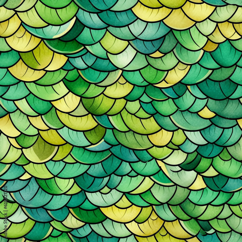 A Continuous Repeating Tile Pattern with a Green Scale Design | Generative AI