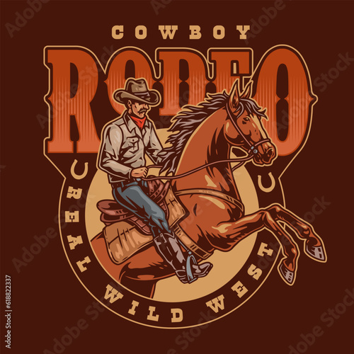 Cowboy rodeo colorful vintage flyer