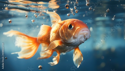 Goldfish in the water. Slave close-up. Generative AI © Gulnaz
