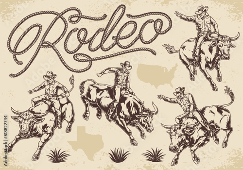 Canvas Print Rodeo arena set stickers monochrome