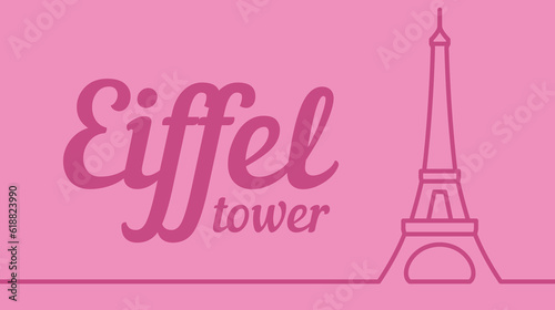 the pink background consists of the lines that make up the Eiffel tower and the words Eiffel tower