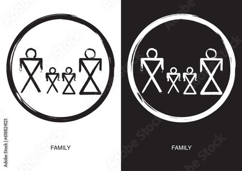 Poster of Family symbol. Most popular Native American Ancient Symbols. Black ink handwriting. Vector