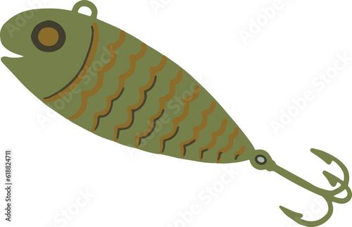 Graphic fly fishing icon or logo in green with hook