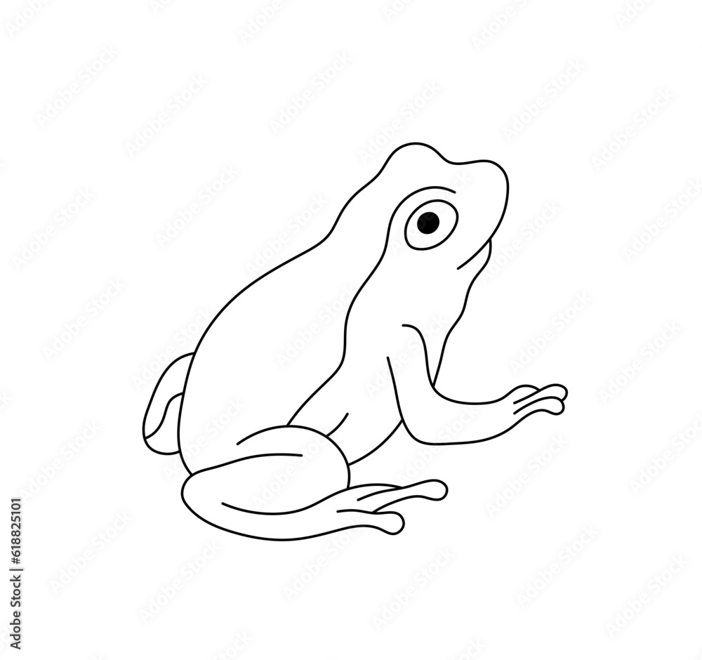 Vector isolated one single simplest sitting frog or toad side view ...