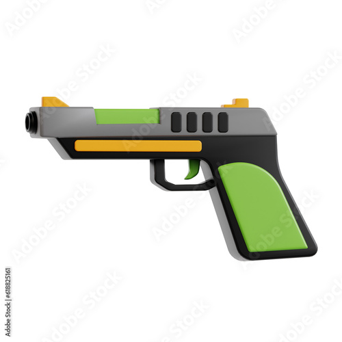 3D Gun icon isolated on white background. 3d rendering illustration