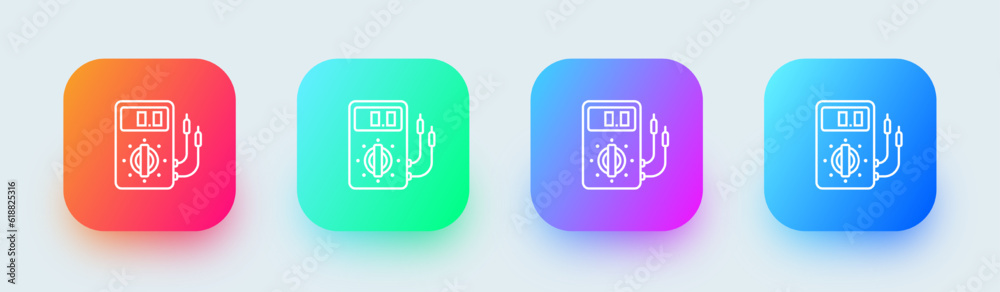 Voltmeter line icon in square gradient colors. Voltgae signs vector illustration. Voltmeter line icon in square gradient colors. Voltgae signs vector illustration.