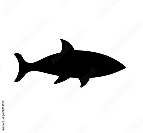 Vector isolated one single cute cartoon smiling shark side view colorless black and white outline silhouette shadow shape