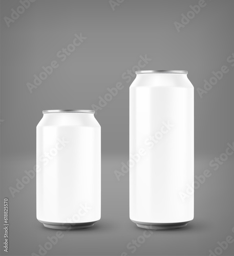 White aluminium beer cans mockup isolated on white background. 3d vector illustration
