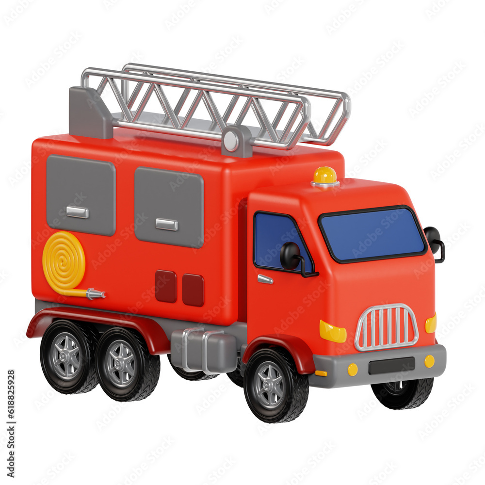 3D Fire Truck. icon isolated on white background. 3d rendering illustration
