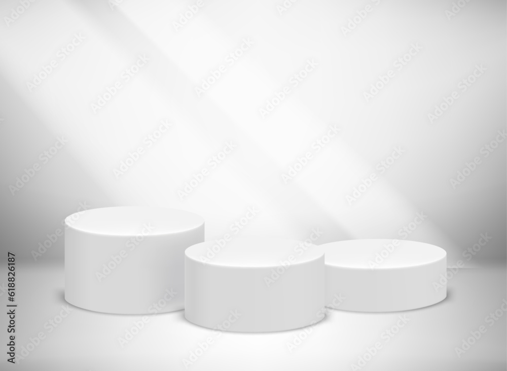 Bright studio with sun flare and podium. 3D vector illusration Bright studio with sun flare and podium. 3D vector illusration