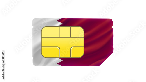 Mobile operator SIM card with Qatar flag. 3d vector illustration