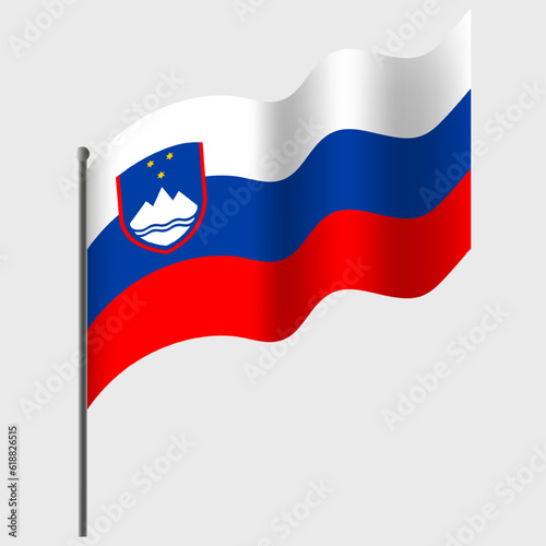 Free Download Waved Slovenia flag. Slovenia flag on flagpole. Vector emblem of Slovenia - GFXLoad