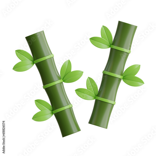 3D Bamboo. icon isolated on white background. 3d rendering illustration