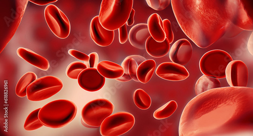 illustrazione Generative Ai full frame di eritrociti, globuli rossi fluttuanti photo
