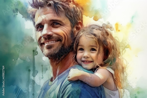 Watercolor illustration of father and daughter