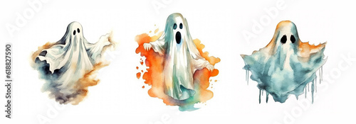 Halloween ghost set watercolor isolated generative ai