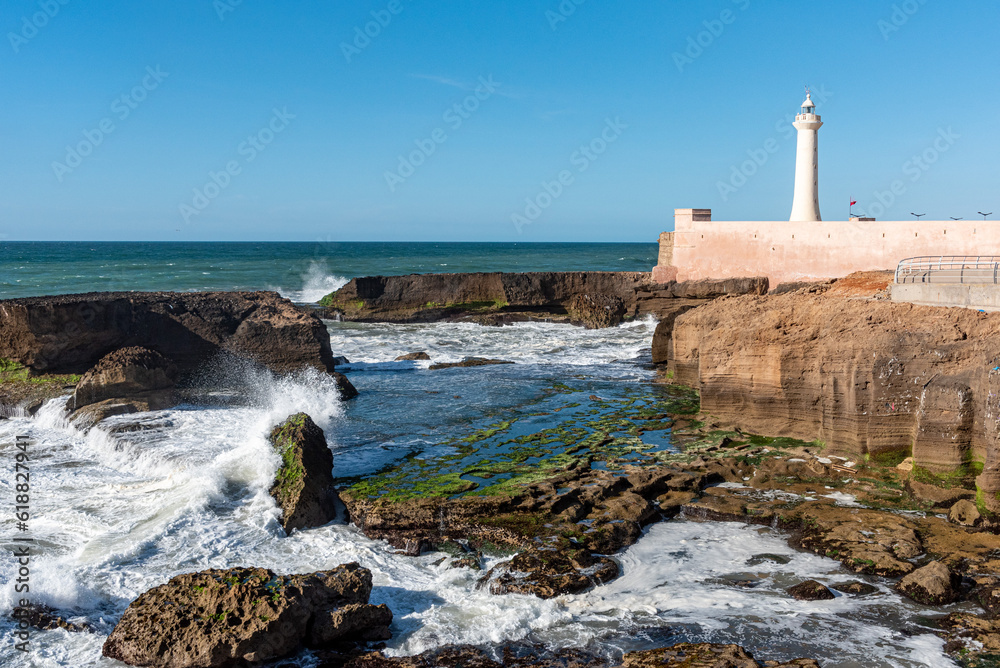 The lighthouse of Rabat in Morocco during calm sea