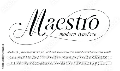 Thin serif font in modern style, this typeface has a big set of ligatures and alternates and can be used for logos