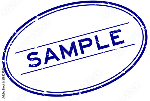 Grunge blue sample word oval rubber seal stamp on white background