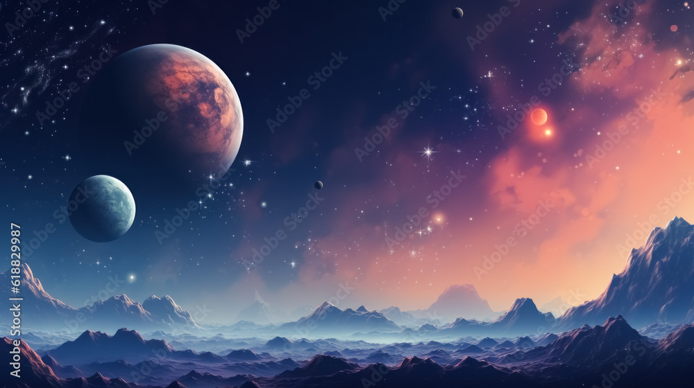 Space and planet panorama background with empty space for text