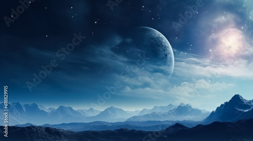 Space and planet panorama background with empty space for text