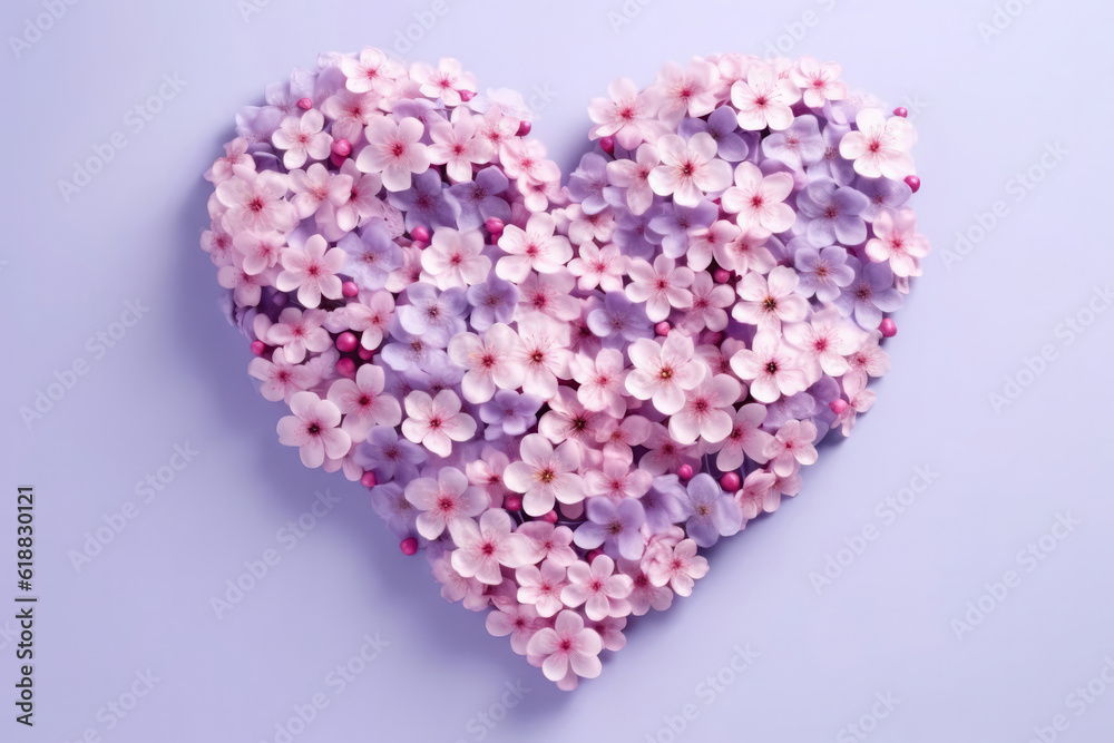 Heart Shape Of Cherry Blossoms Light Lavender. Mothers Day Day Womens Day Valentines. Generative AI