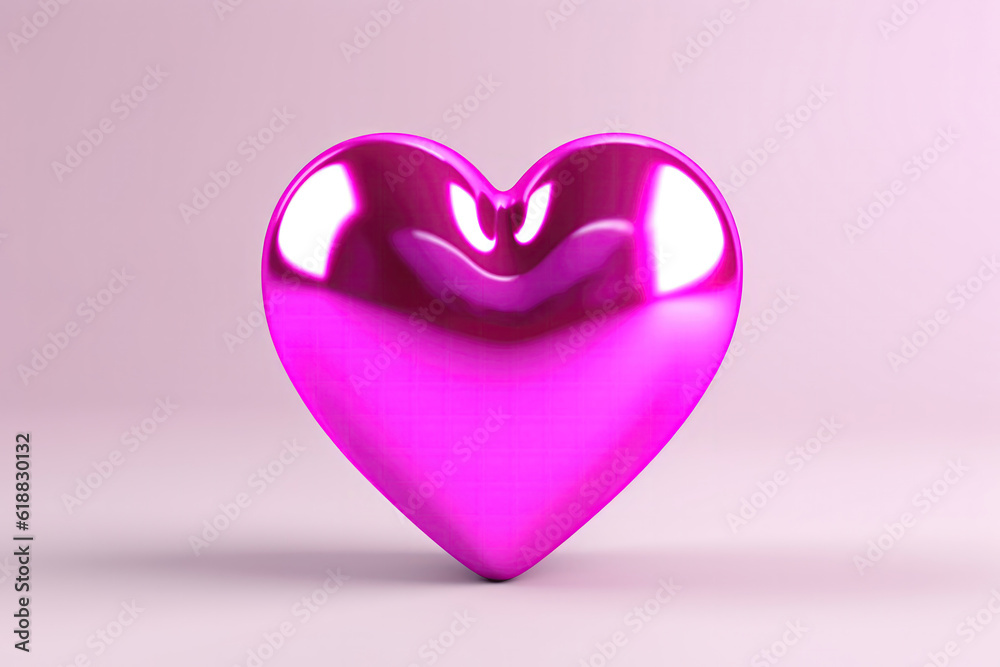 Bright Magenta Glossy Heart Shape. Mothers Day, Day Womens, Day Valentines. Generative AI