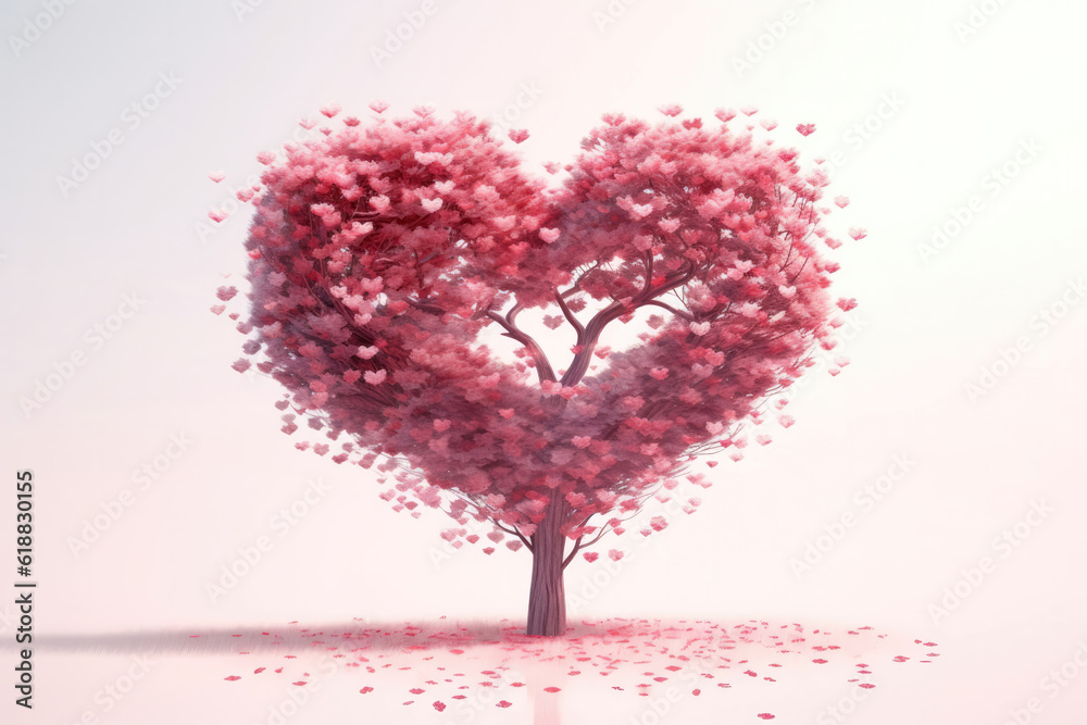 Tree In Heart Shape Delicate Background. Generative AI