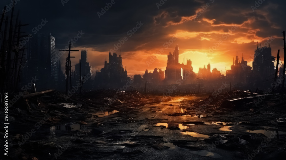 Post apocalypse background with empty space for text