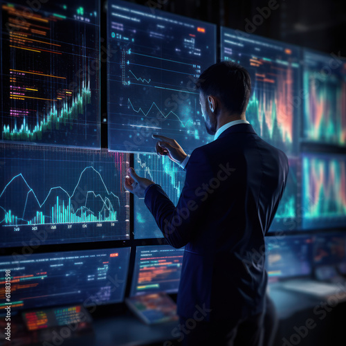 Cutting-edge Vision: Tech Guru in Futuristic Data Center Utilizing Laptop Amidst Warehouse, Streamlined Digitalization with Server-Based Information. SAAS, Cloud Computing, Web Service Empowered
