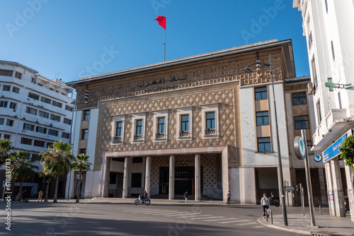 Moorish Art Deco building of the Bank al Maghrib in Casablanca photo