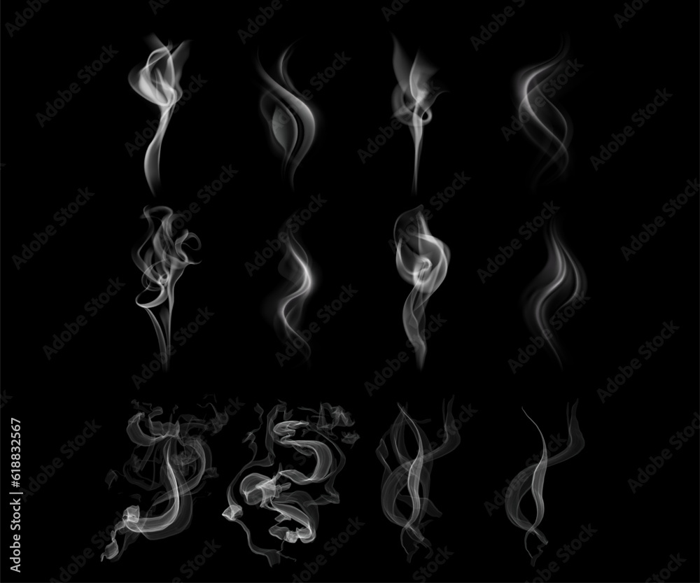 Vector isolated realistic cigarette smoke waves. Vector eps10