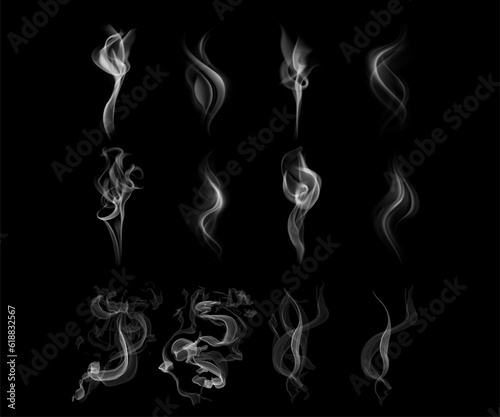 Vector isolated realistic cigarette smoke waves. Vector eps10