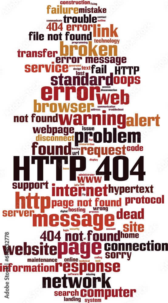 Obraz premium HTTP 404 word cloud concept. Collage made of words about HTTP 404. Vector illustration