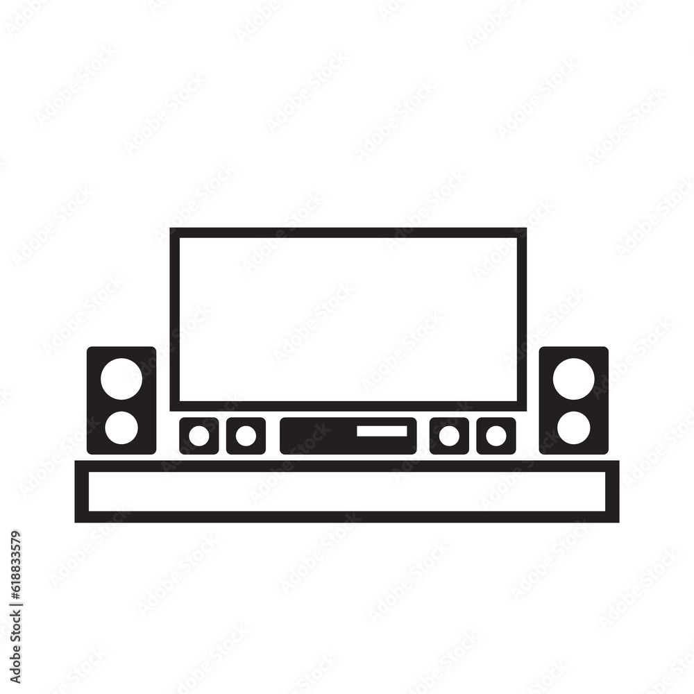Simple Home Theater icon. Black filled vector illustration. Home Theater symbol on white background. Can be used in web and mobile. Simple Home Theater icon. Black filled vector illustration. Home Theater symbol on white background. Can be used in web and mobile.